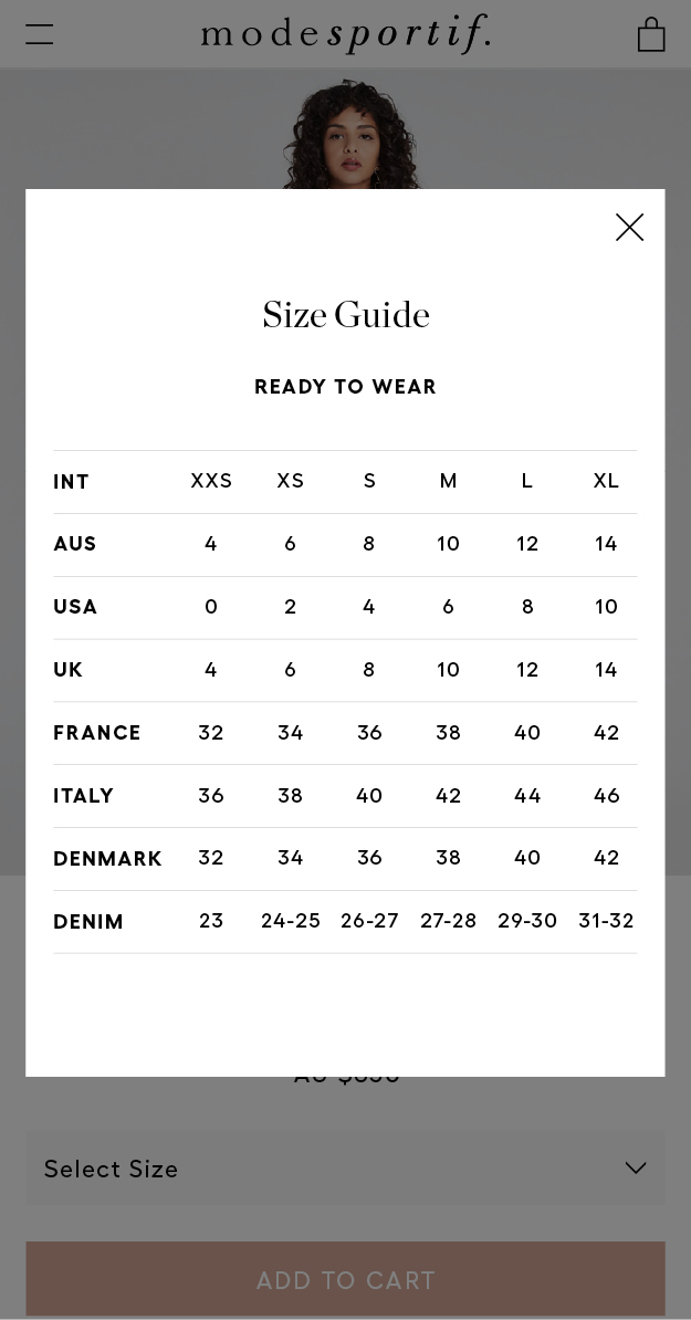 Modesportif Mobile Size Guide 2